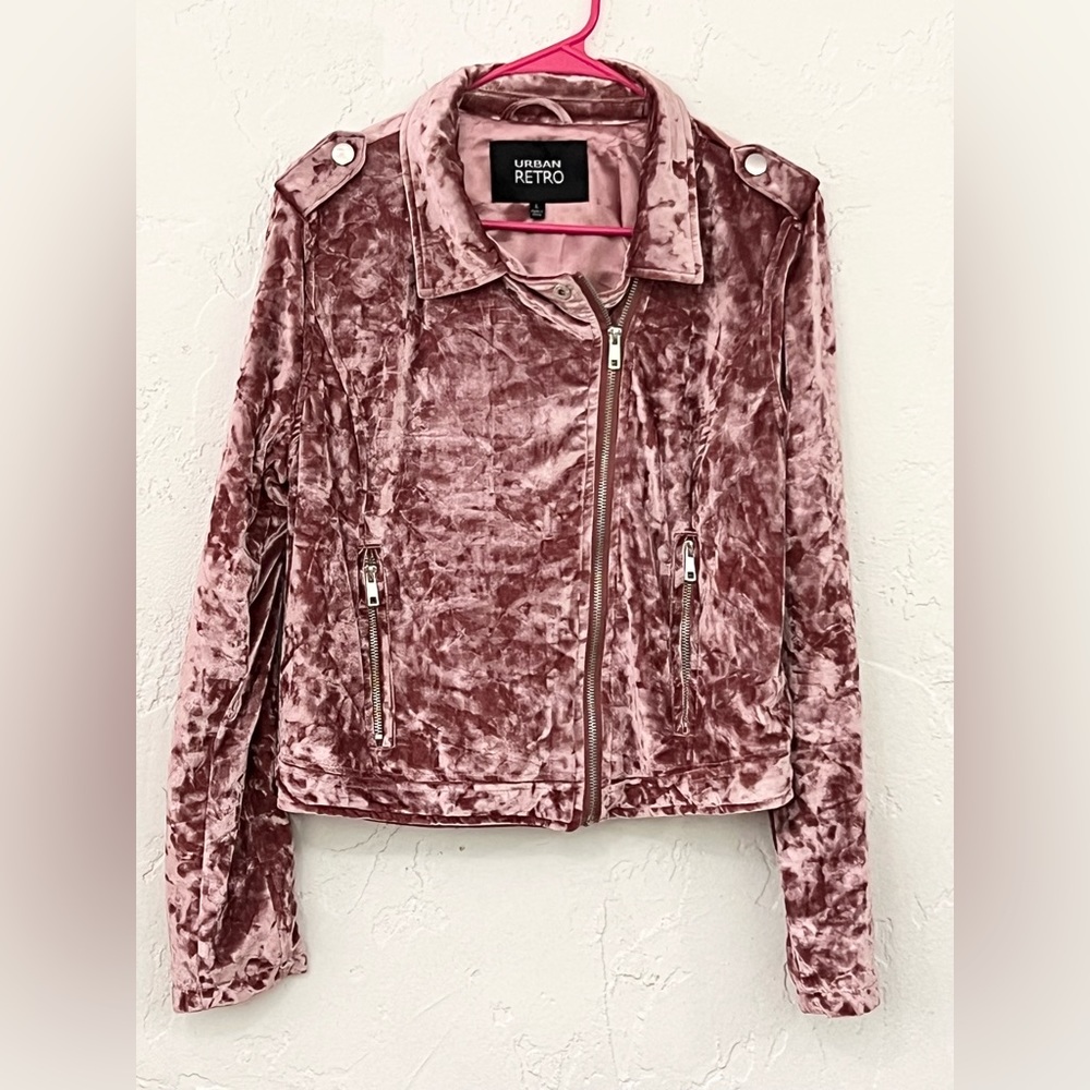 Womens crushed velvet pink jacket size Large